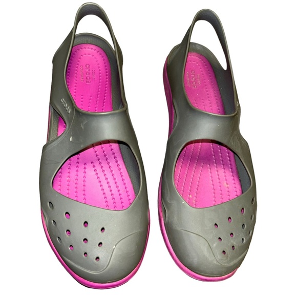 Crocs Swiftwater Wave Size 8 Gray Pink Comfort Sandal Mary Jane water shoes - Picture 5 of 5